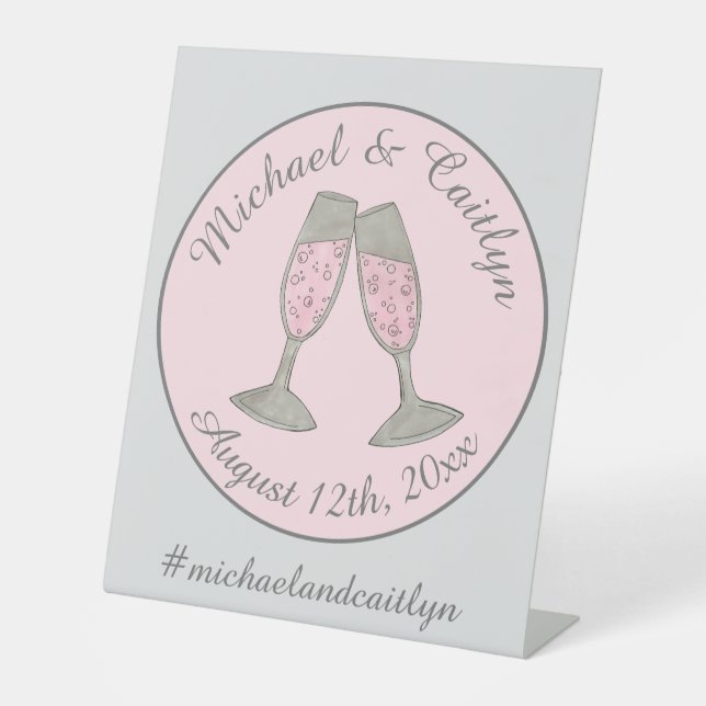 Rosa Champagner Toast Cheers Wedding Brautparty Sockelschild (Vorderseite)