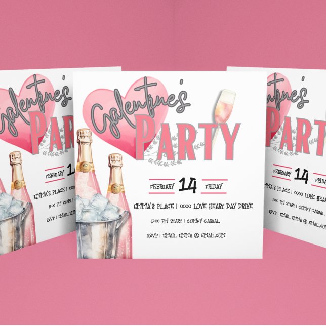 Rosa Champagner und Eiswürfel Party Einladung (Galentine's Party invitations for you to customize.  Add your gal pal party information and enjoy!)