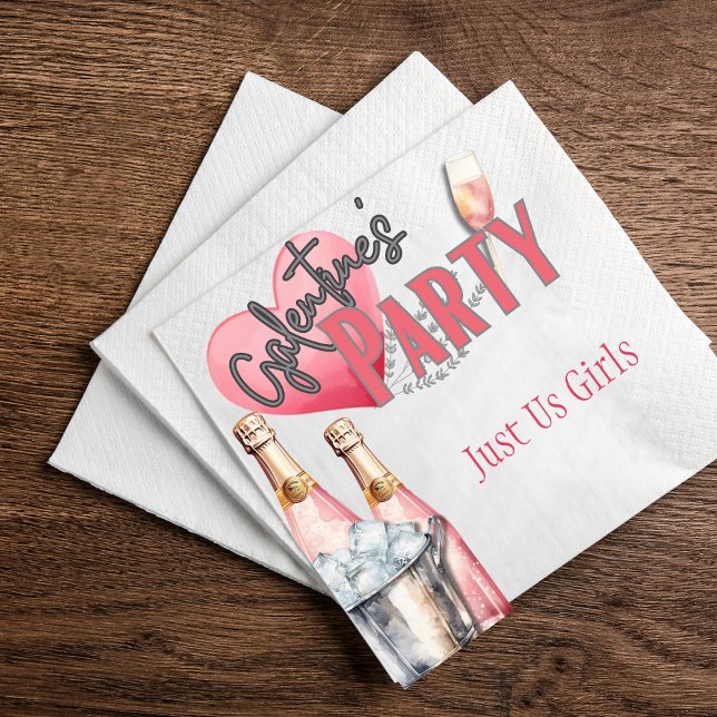 Rosa Champagner und Eiswürfel Party Serviette (Galentine party napkins with pink proseco and cute ice bucket that match your invites.)