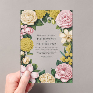 Rosa, Champagner und Gold Blumenhochzeit Acryleinladungen