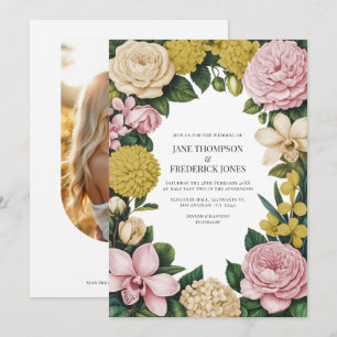 Rosa, Champagner und Gold Blumenhochzeit Einladung