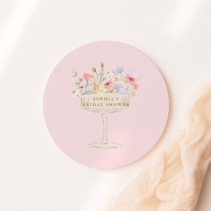 Rosa Champagner Wildblume Brautparty Runder Aufkleber