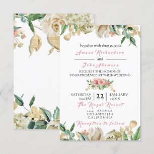 Rosa Champaigne Gold Floral Rose Hochzeit Einladung