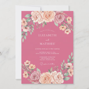 Rosa charmante romantische Hochzeit Einladung
