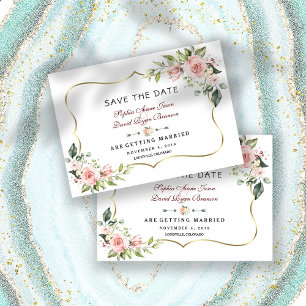 Rosa Charme-Blüten-Hochzeit mit Goldrahmen Save The Date