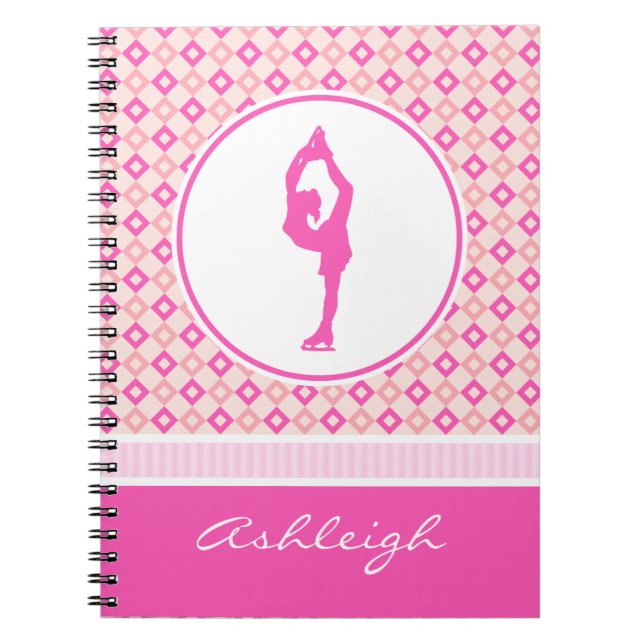 Rosa Checkered Diamant-Zahl Skater mit Monogramm Notizblock (Vorderseite)