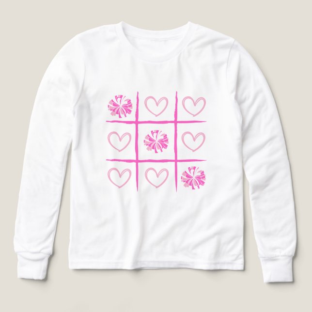 Rosa Cheer Tic-Tac-Toe Valentinstag-Shirt (Design Vorderseite)