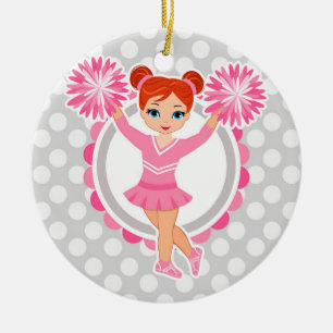Rosa Cheerleader Redhead - Niedlicher Cheer Keramik Ornament