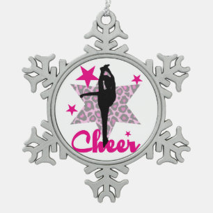 Rosa Cheerleader Schneeflocken Zinn-Ornament