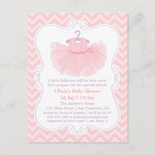 Rosa Chevron Ballerina Tutu Mädchen Baby Shower Einladung
