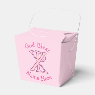 Rosa Chi-Ro-Christen Kreuz auf personalisierter ro Geschenkschachtel