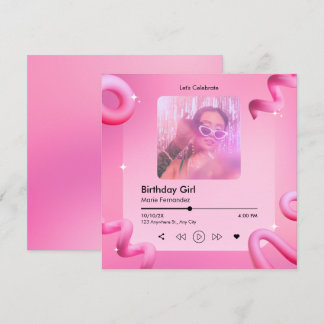 Rosa-chic-Musikanzeige zum Foto Geburtstag Einladung