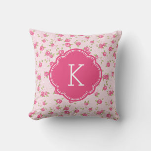 Rosa Chic Vintage Blumenprint Monogramm Kissen