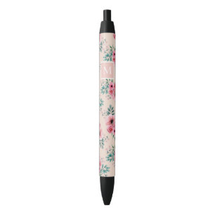 Rosa Chic Watercolor Floral Monogramm Kugelschreiber