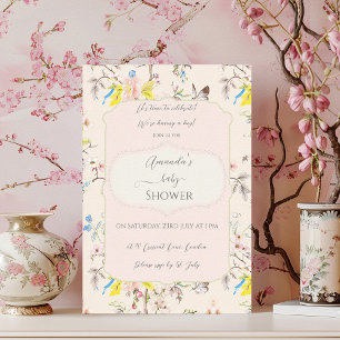 Rosa Chinesische Babyparty mit Blumenmuster Einladung