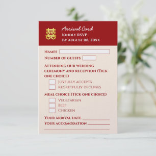 Rosa chinesischer Hochzeitspass Ankunft RSVP Karte