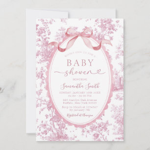 Rosa Chinoiserie Blumen-Schleife Toile Mädchen-Bab Einladung
