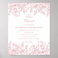 Rosa Chinoiserie-Blumen-Zeitkapsel-Baby-Geburtstag