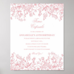 Rosa Chinoiserie-Blumen-Zeitkapsel-Baby-Geburtstag Poster