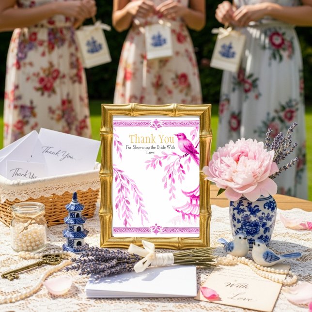 Rosa Chinoiserie "Danke" Schild Einladung (Pink Chinoiserie "Thank You" Sign)