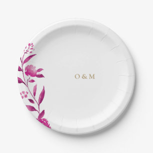 Rosa Chinoiserie-Hochzeitsmonogramm Pappteller