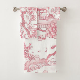 Rosa Chinoiserie-Toile-Drache Kirschblüte Badhandtuch Set