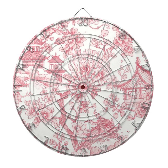 Rosa Chinoiserie-Toile-Drache Kirschblüte Dartscheibe (vorne)