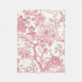 Rosa Chinoiserie-Toile-Drache Kirschblüte Fleecedecke
