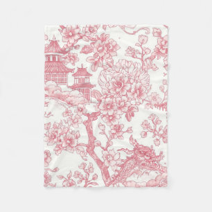 Rosa Chinoiserie-Toile-Drache Kirschblüte Fleecedecke