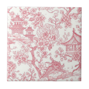 Rosa Chinoiserie-Toile-Drache Kirschblüte Fliese