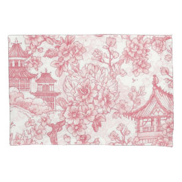 Rosa Chinoiserie-Toile-Drache Kirschblüte Kissenbezug
