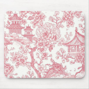Rosa Chinoiserie-Toile-Drache Kirschblüte Mousepad
