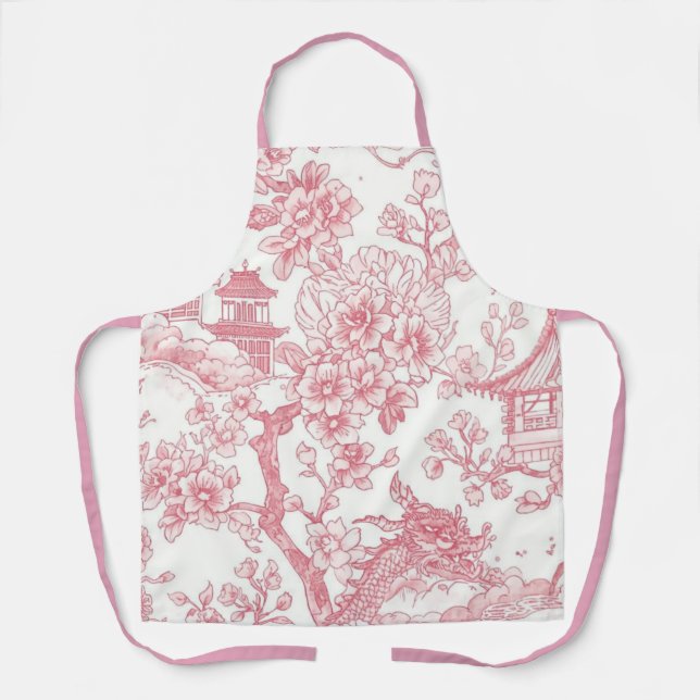 Rosa Chinoiserie-Toile-Drache Kirschblüte Schürze (Vorderseite)