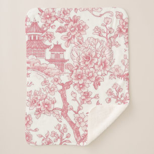 Rosa Chinoiserie-Toile-Drache Kirschblüte Sherpadecke