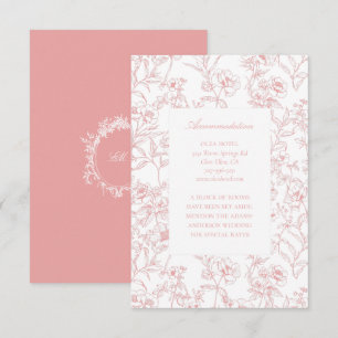 Rosa Chinoiserie Toile Hochzeitsunterkunft Begleitkarte