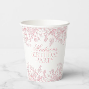 Rosa Chinoiserie Vintage Floral Geburtstag Pappbecher