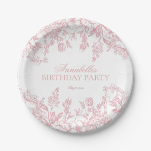 Rosa Chinoiserie Vintage Floral Geburtstagsdessert Pappteller