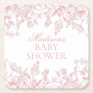 Rosa Chinoiserie Vintage Florale Babyparty Rechteckiger Pappuntersetzer
