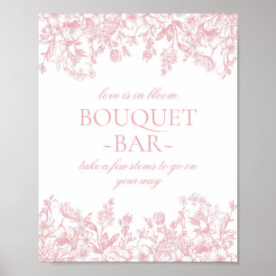 Rosa Chinoiserie Vintage Florales Brautstrauß-Bar Poster