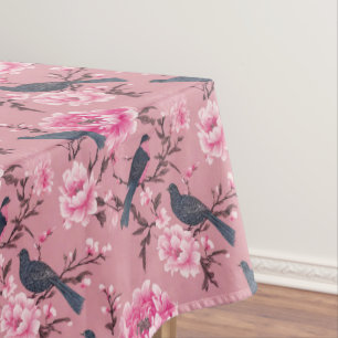 Rosa Chinoiserie Vogel Blumenbaumwolle Speisen Tischdecke