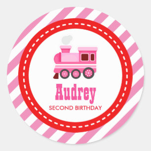 Rosa Choo Choo Zug-Geburtstags-Babyparty Runder Aufkleber