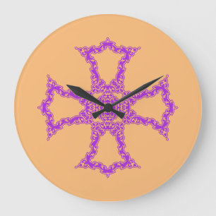 Rosa christliches Kreuz Große Wanduhr
