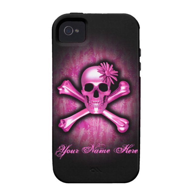 Rosa Chrom-Totenkopf mit gekreuzter Knochen iPhone Case-Mate iPhone Hülle (Rückseite)