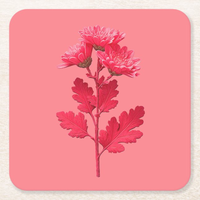 Rosa Chrysantheme  Rechteckiger Pappuntersetzer (Vorderseite)