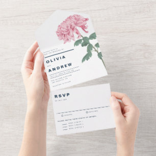 Rosa Chrysanthemen Botanische Hochzeit All In One Einladung