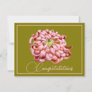 Rosa Chrysanthemen-Oliv-Hintergrund Herzlichen Glü Postkarte