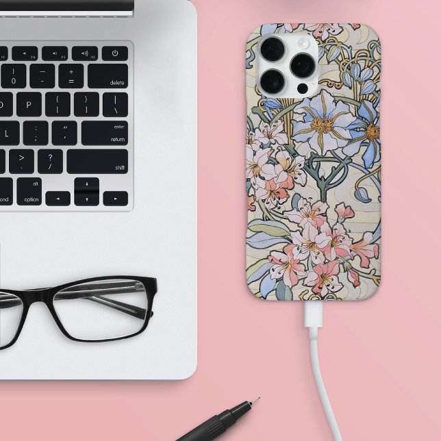 Rosa Clematis Blühende Alphonse Mucha iPhone Hülle (Von Creator hochgeladen)