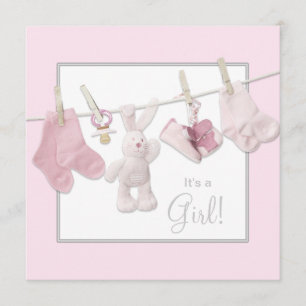 Rosa Clothesline Kinderdusche Einladungen