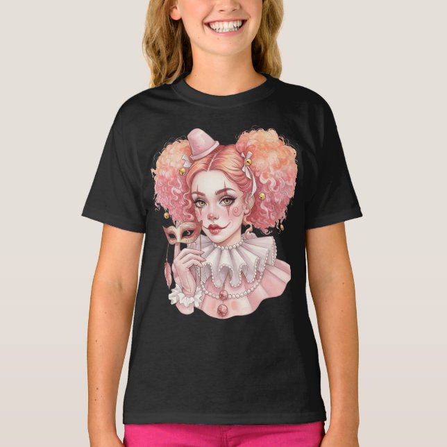 Rosa Clown mit Maske T-Shirt (Vorderseite)
