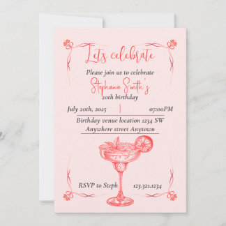 Rosa Cocktail-Geburtstagseinladung - Sommer-Feelin Einladung
